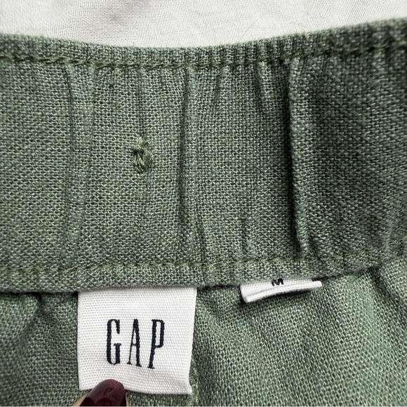GAP Linen Blend Cargo Pants Olive Green Elastic Waist Drawstring- Medium - Picture 6 of 7